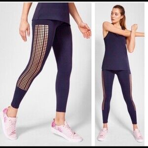 TED BAKER Fit to a T Laser Cut Dark Navy Blue Perforated Leggings Size M